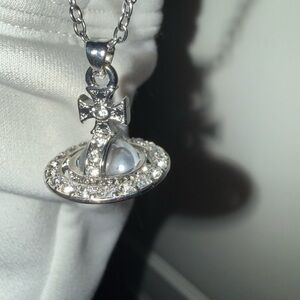 Vivienne Westwood Silver Orb Pendant Necklace with Crystal Accents
